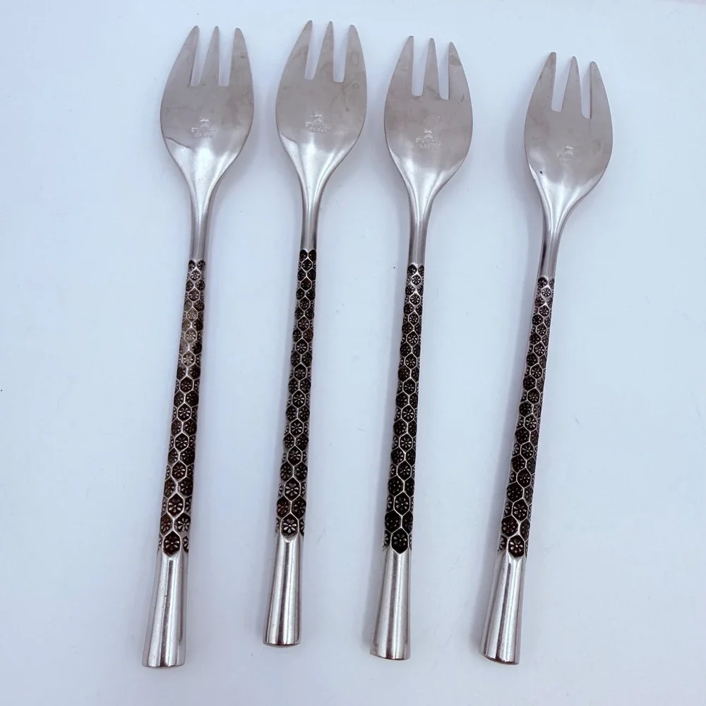 Stanley Roberts SRB116 Salad Forks Set of 4 Stainless Japan MCM Honeycomb Floral